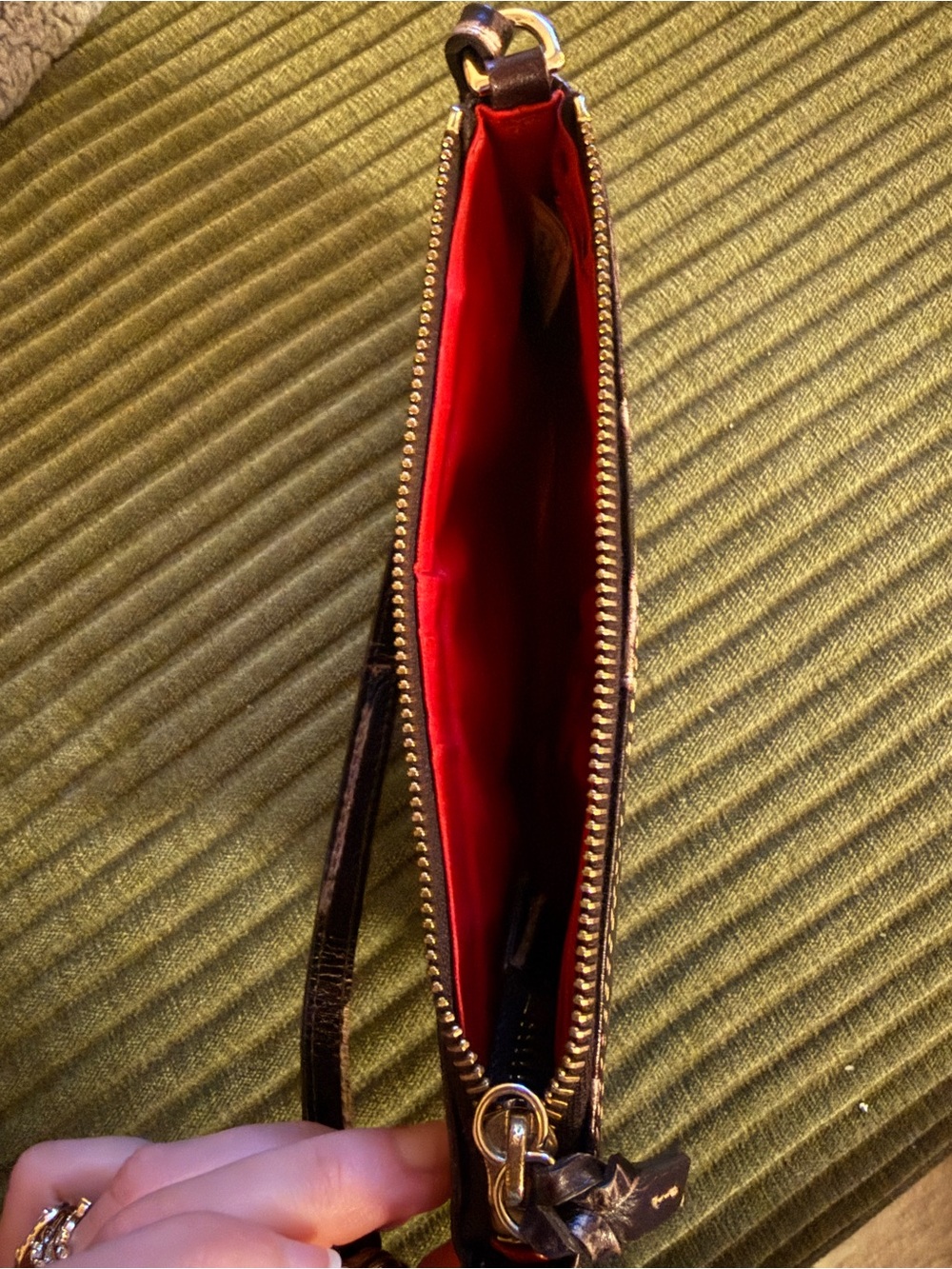Dooney & Bourke Brown Croc Wristlet with Contrast Stitching Gold Accents - Picture 3 of 4